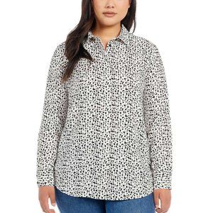 NWT Dalia Womens Long Sleeve Woven Button Down Blouse Ash Lily Size XL $60 EE083